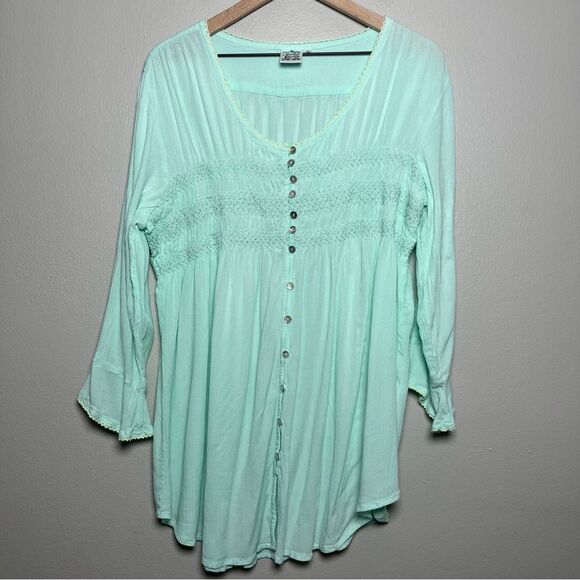 Parsley and Sage Women Top XL Teal‎ Green Embroidered Lace Sheer Boho Ethereal - Picture 1 of 9